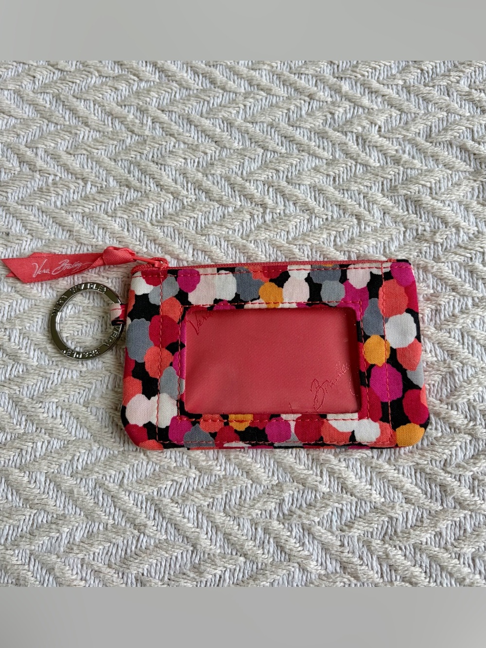 Vintage Vera Bradley Pixie Confetti Zip ID Case Keychain Wallet